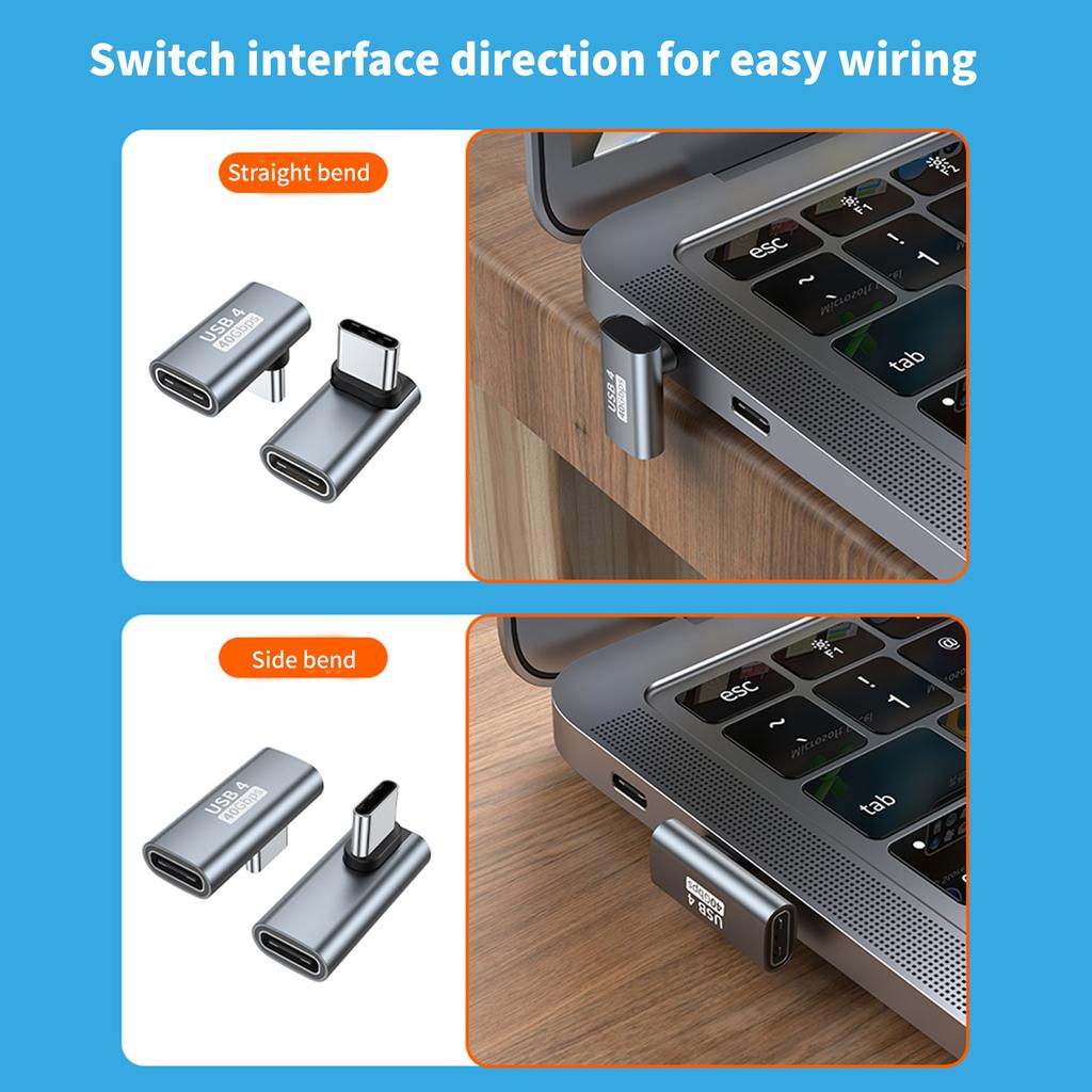 90 Degree USB C To USB C Adapter 40Gbps USB C Female To USB Male Adapter Data Sync 100W Fast Charging Adapter for PC