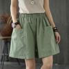 Women Shorts Wide Leg Elastic Waist Casual Pants Solid Color Loose Fit