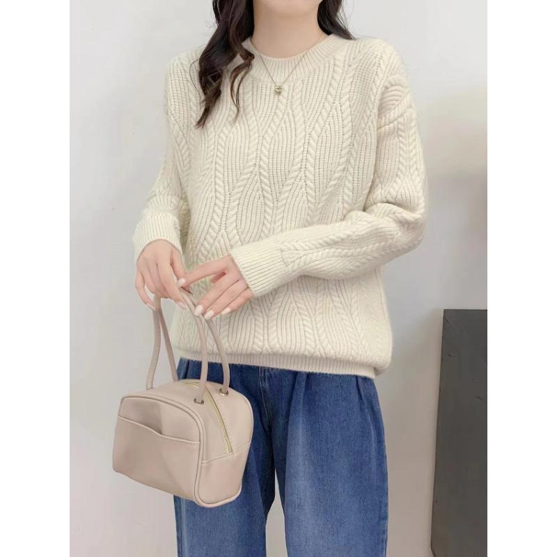 

Новый свитер крупной вязки, свободный пуловер, осенне-зимняя базовая рубашка, топ, утолщенный, теплый, модный свитер с полувысоким горлом для женщин One size абрикосовый