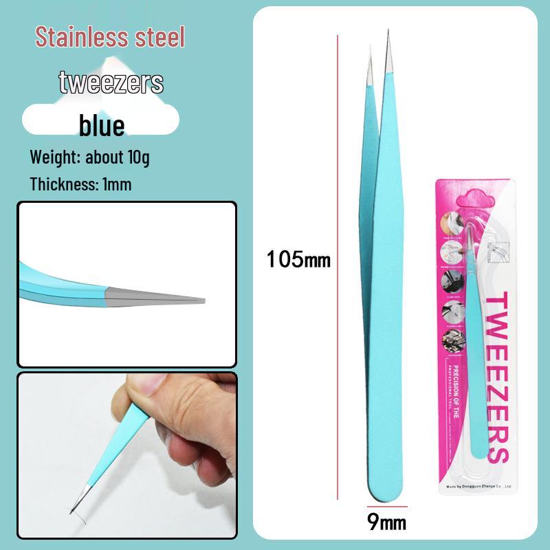 Colorful Stainless Steel Curved Tweezers for False Eyelashes and Planner Clips