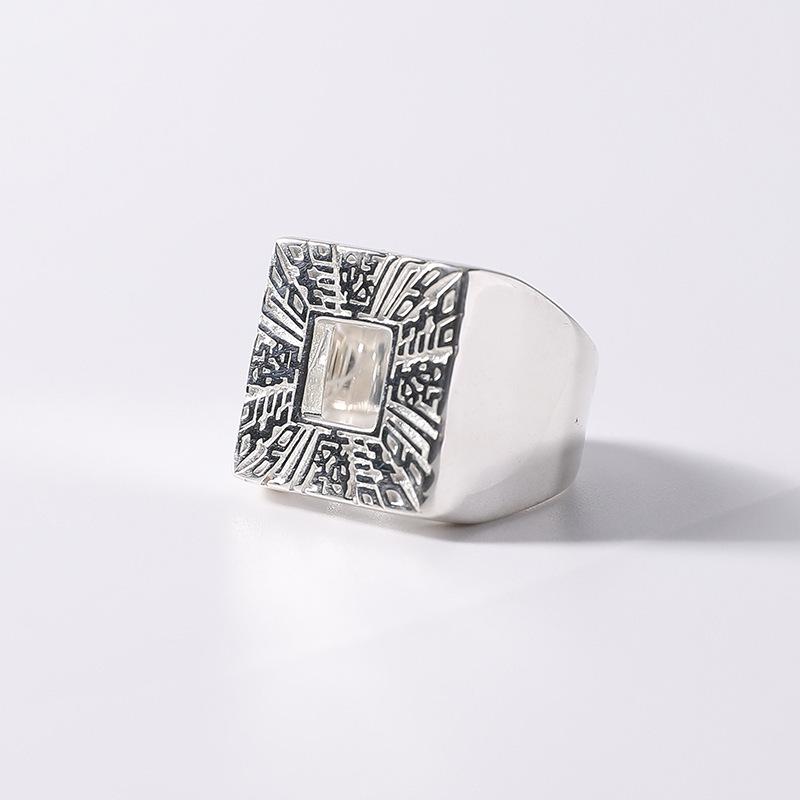 Хватит нести чушь Серебряное квадратное кольцо S925 - Модное ретро мужское уличное кольцо в стиле скейтбординга