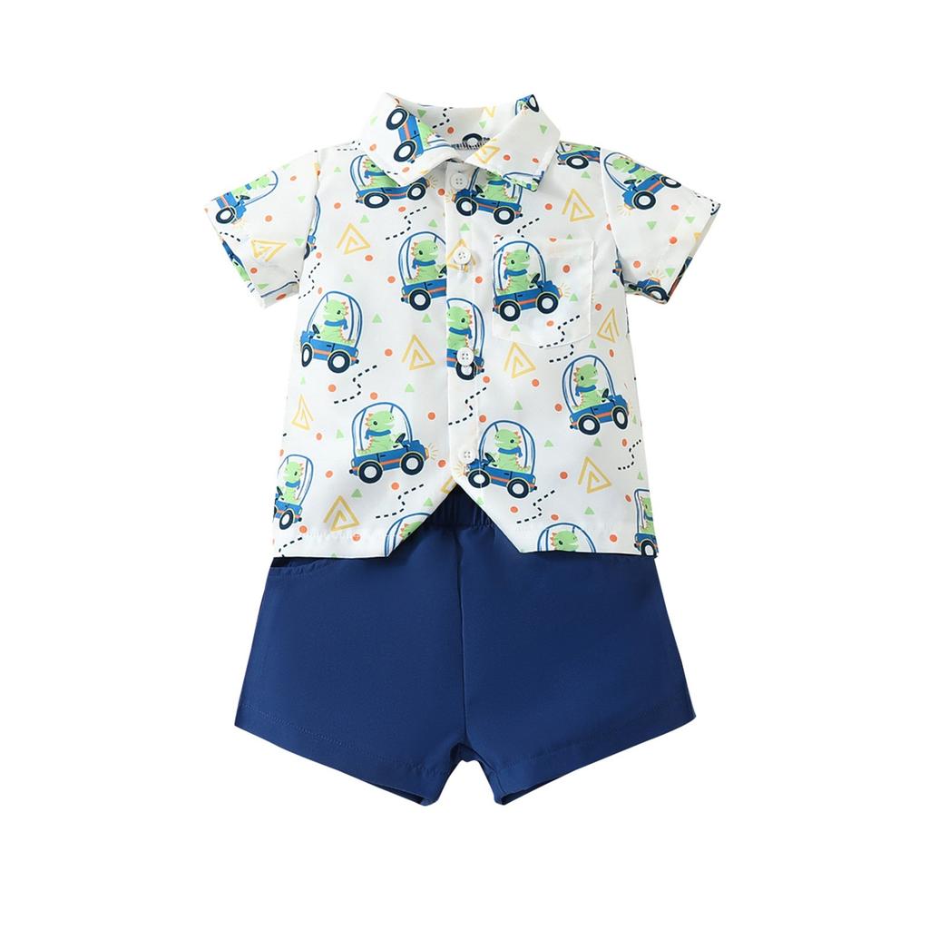 Summer Children Cartoon Cute Top Solid Color Shorts Two-piece Set