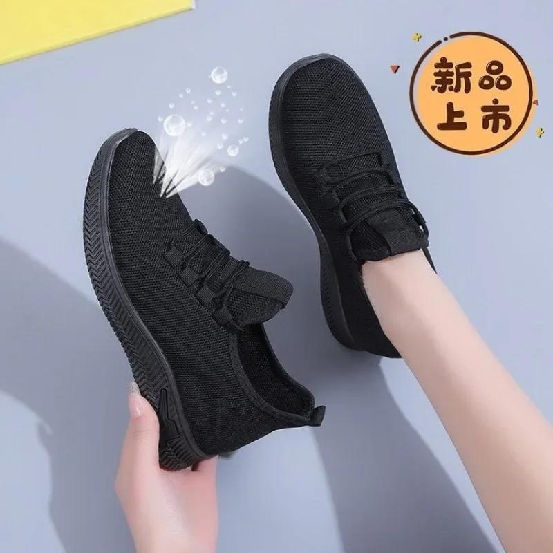 New Solid Casual Low Heel Lace-up Mesh Sneakers for Women 2024 Hot Sale Summer Rubber Ladies Shoes  Women's Vulcanize Shoes