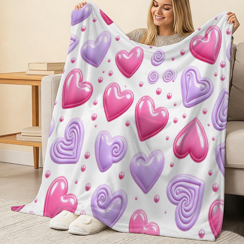 Lightweight Flannel Blanket | Heart Pattern Soft Cozy Warm Throw, Ideal for Home Lounging, Valentine's Day Gift, Sleep-enhancing Cute Home Decor