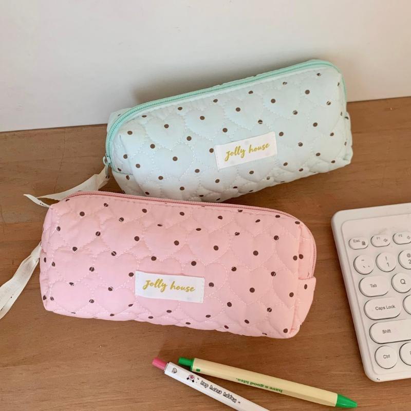 Minimalist Polka Dot Design Pencil Case Large Capacity Portable Pen Bag Pencil Pouch Students