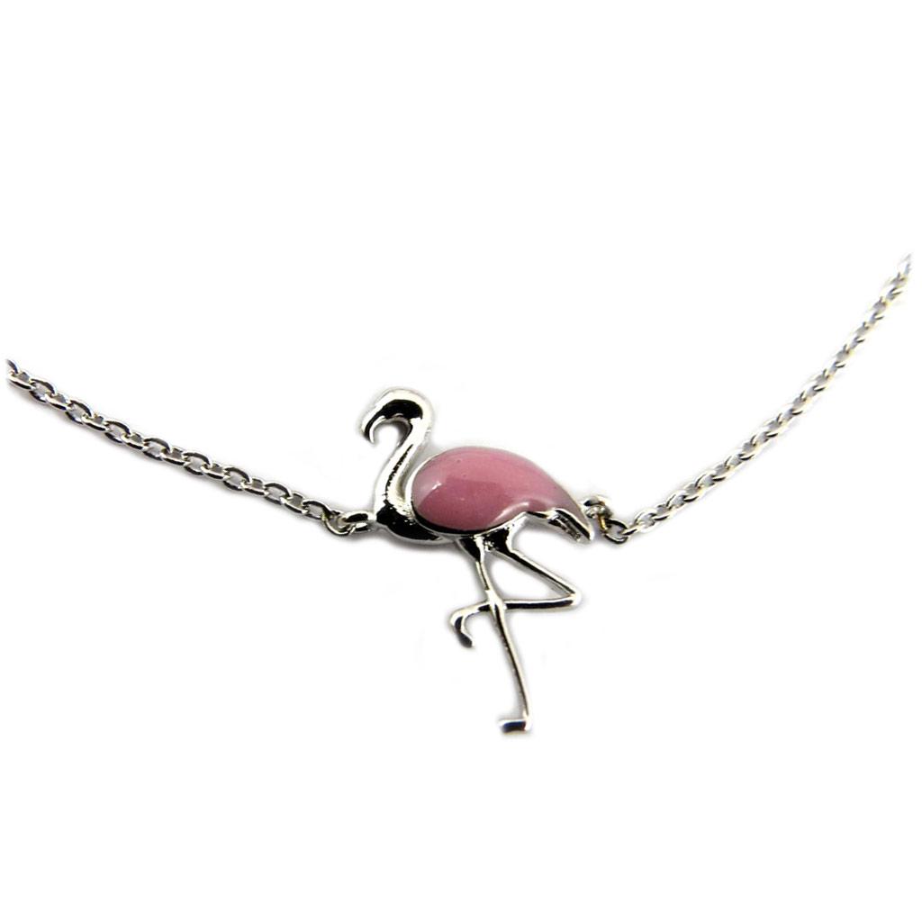 7bis [P8239] - Silver Pink 'Flamingo' Handmade Bracelet - 18x10 Mm