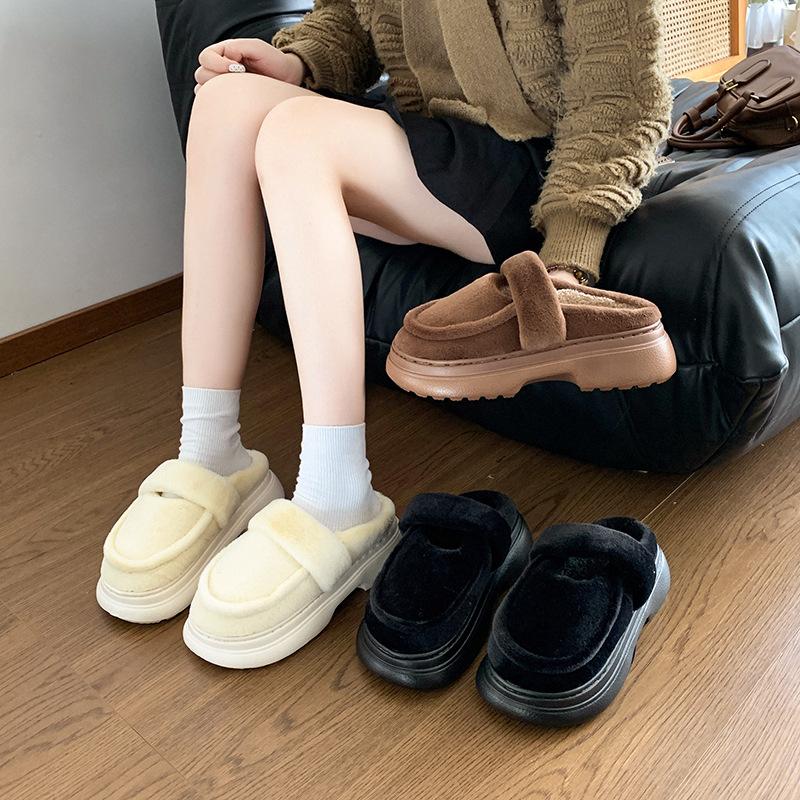 Light commuter casual cotton shoes round head platform slippers women's 2025 autumn and winter new height-increasing versatile Mao Mao shoes