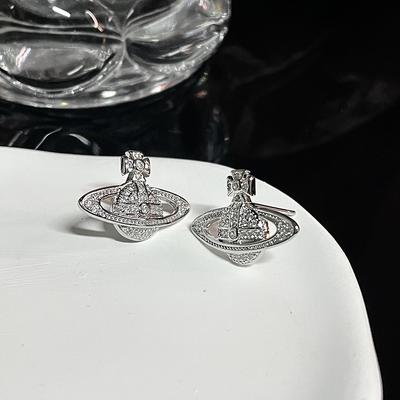 Orecchini a lobo Saturno Full Diamond Zircone Semplici Design di Nicchia Orecchini Pianeta Alto Senso Orecchini Personalizzati