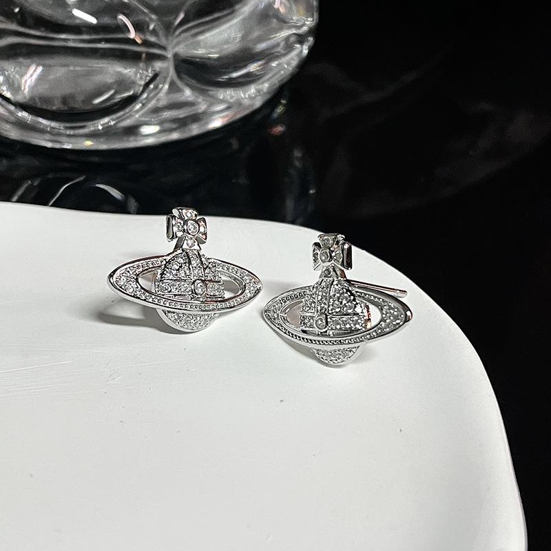 Saturn Full Diamond Zircon Stud Earrings Simple Niche Design Earrings Planet High Sense Personalized Earrings