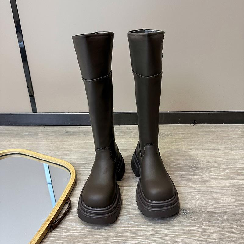 Retro British style fashion temperament boots women's 2024 new thick heel platform knight boots foreign style two wear fashion boots