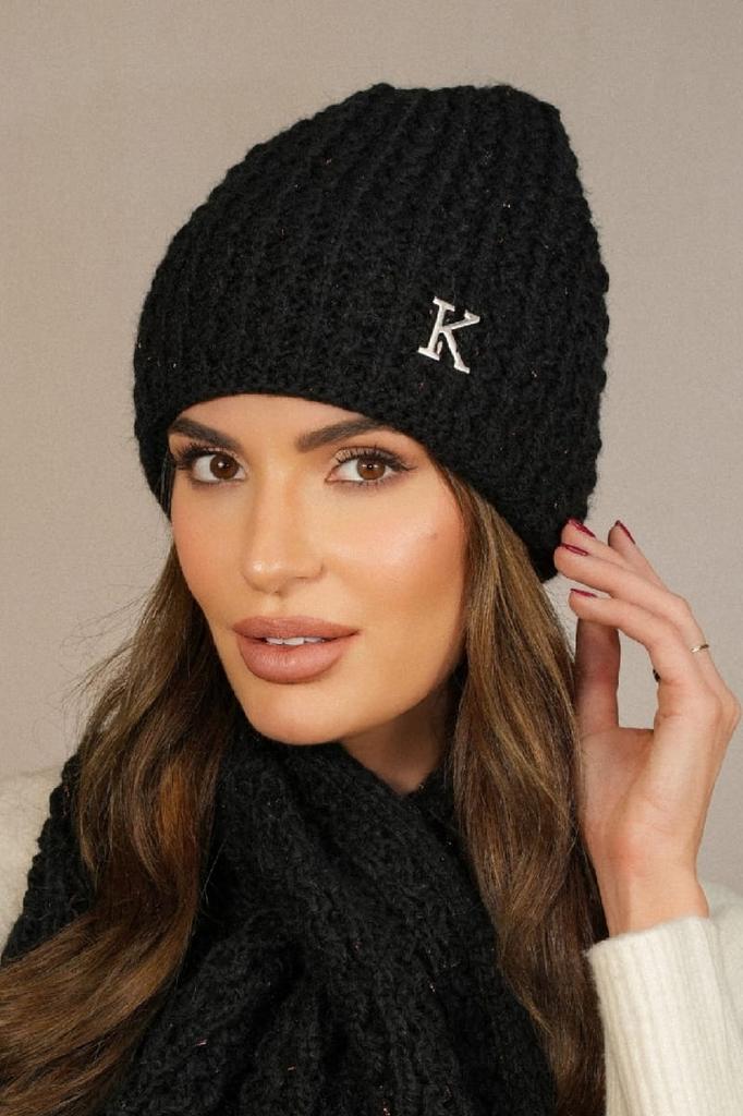 Winter Hat with Lurex Decorated with the Letter "K" Color Black Kamea-Kosmos