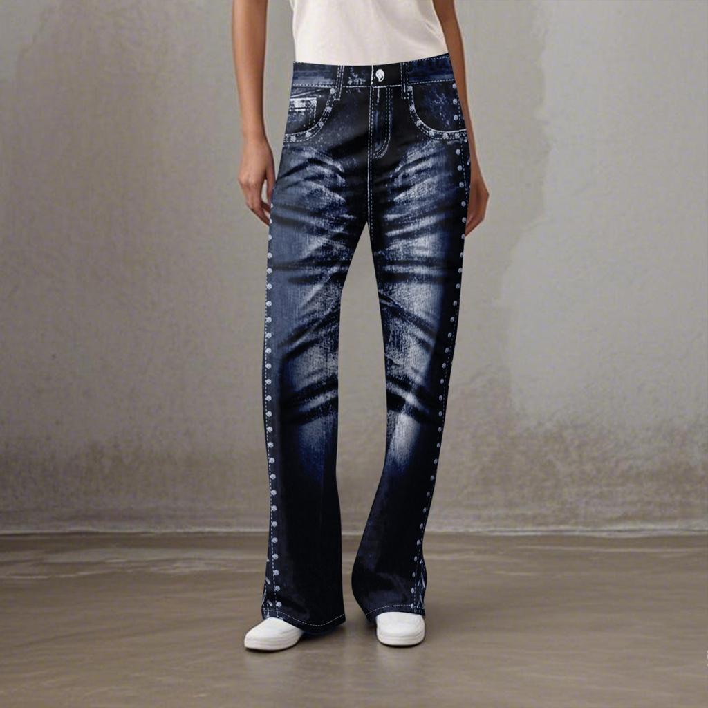 Women's Casual Sports Pants Sweatpant Jeans Print Denim Pants
