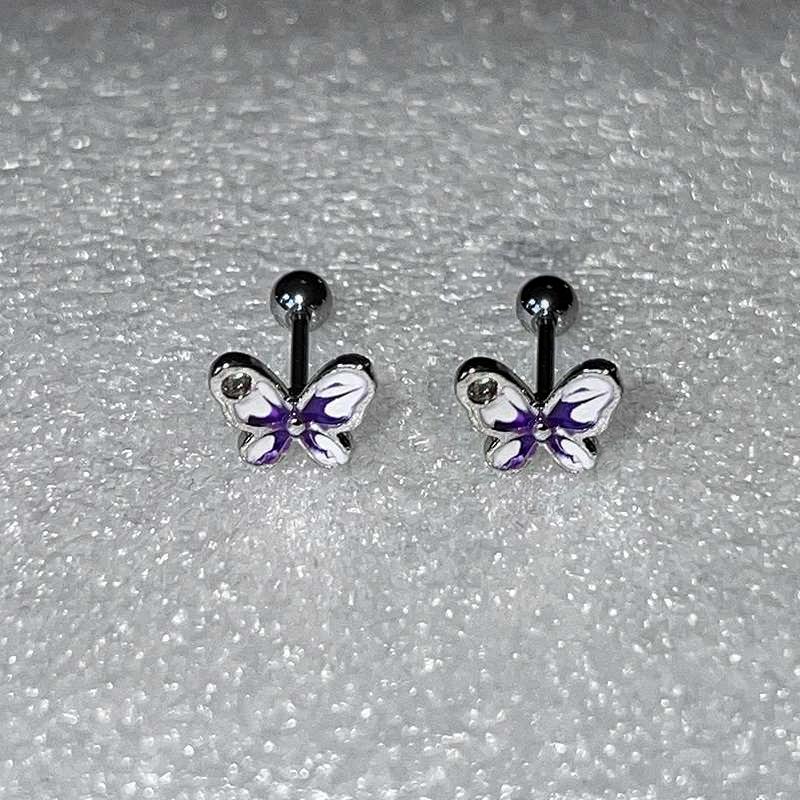 

Purple Butterfly Round Ball Earrings Metal Band Drill Round Ball Butterfly Earrings All Simple Stud Earrings