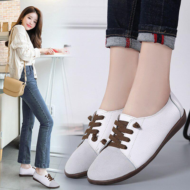 Leather Shoes Woman Spring Ladies Shoes Non-slip Flats Lace Up Sneakers Women Oxford Shoes Plus Size Moccains Ladies Shoes