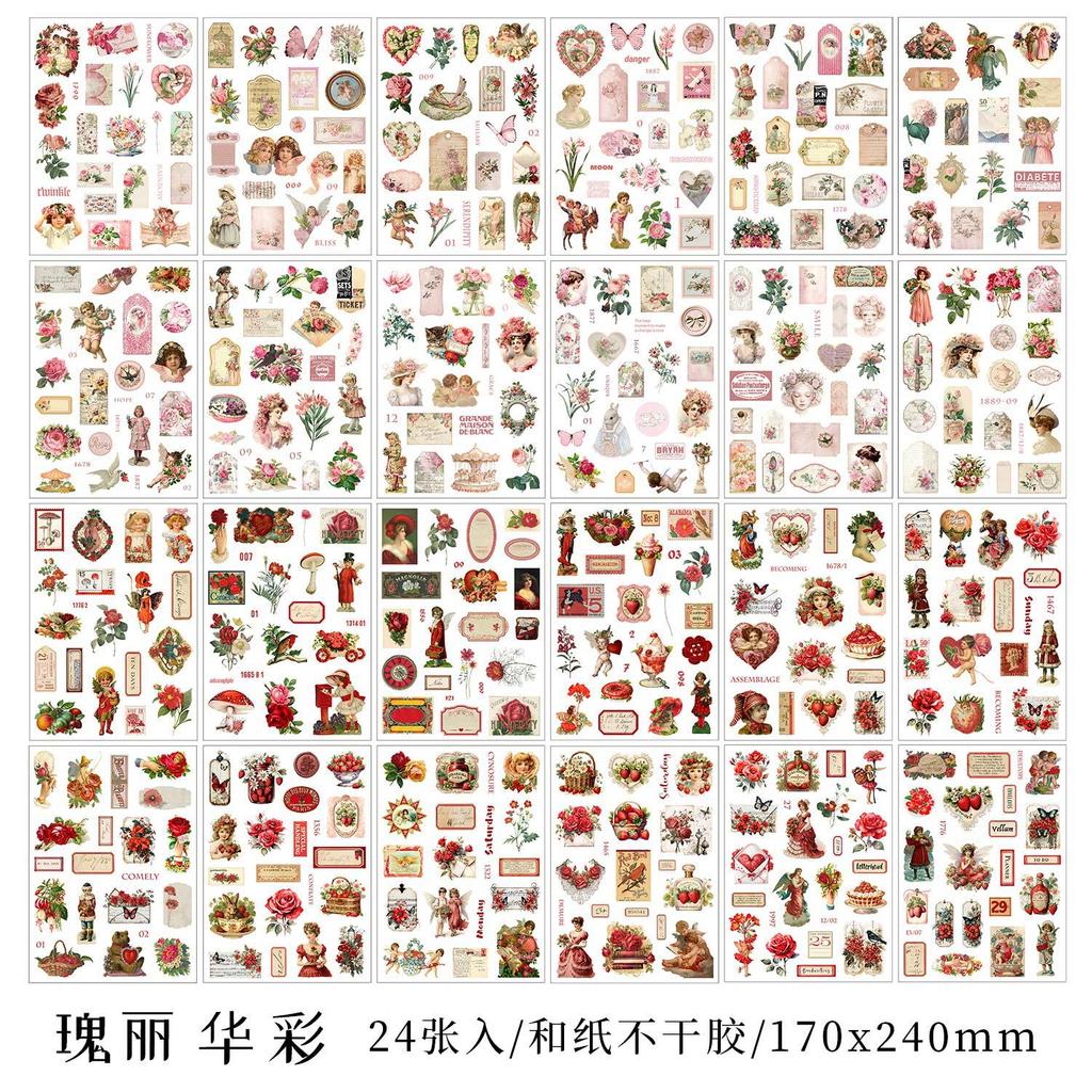 24 pcs Large size Vintage Stickers book Adhesive Diy Hand Account Diary Album Scrapbooking Junk Journal Supplies