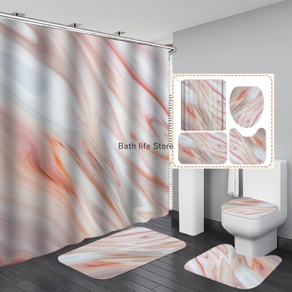 White Marble Shower Curtain Luxury Golden Modern With Non Slip Rug For Bathroom Curtain Waterproof Polyester Home Decor 180x180