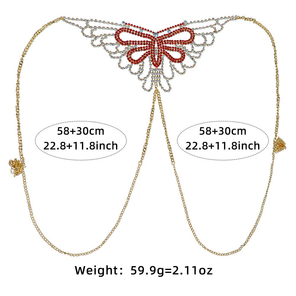 Red Butterfly Rhinestone Body Chain Bikini Bra for Nightclub and Beach