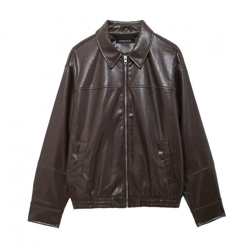 

Женская европейская и американская куртка из искусственной кожи - Однотонная, уличная мода, осенние новинки 2023 года. Small