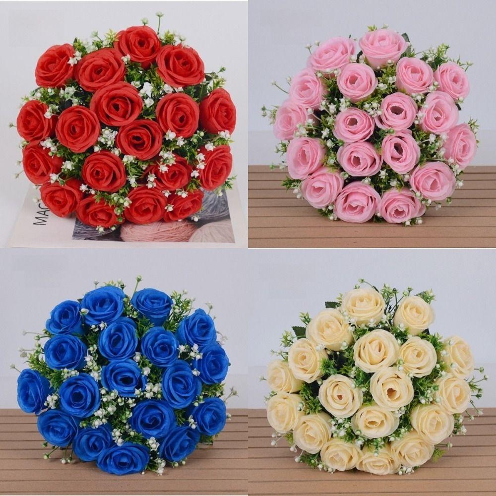 DIY Craft Artificial Rose Bouquet Home Decoration Bride Bouquet Silk Fake Rose Flowers 18 Heads DIY Decorative Artificial Rose