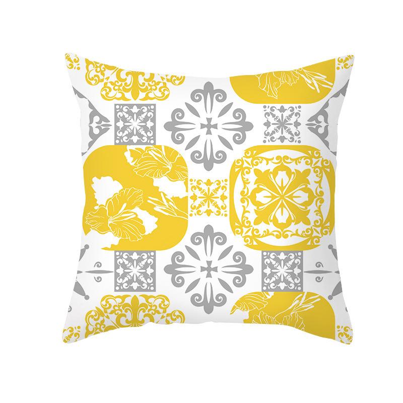 Nordic Simple Peach Leather Velvet Pillowcase Yellow and Gray Geometric Pattern Office Sofa Pillowcase