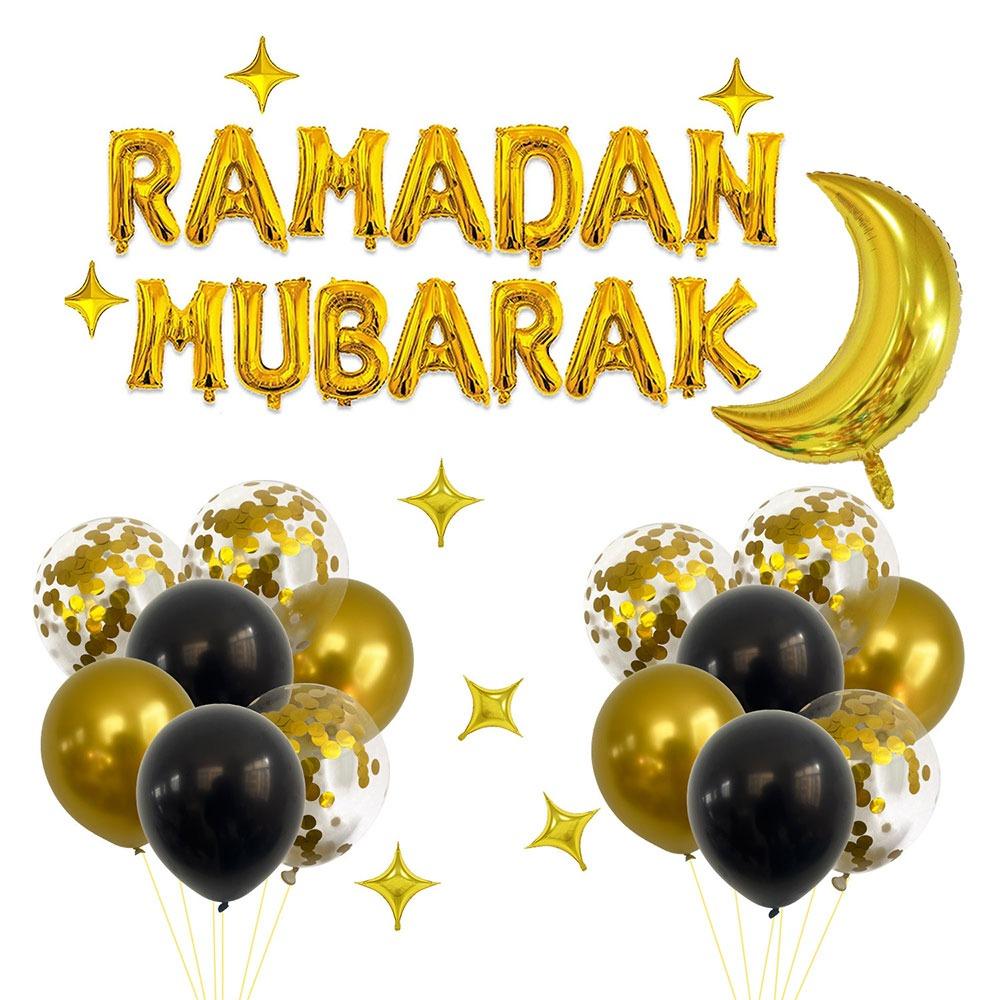 Multicolor Eid Mubarak Balloons Latex Printing Star Moon Foil Balloon Photo Props Venue Setup Festival Banner Home Decoration