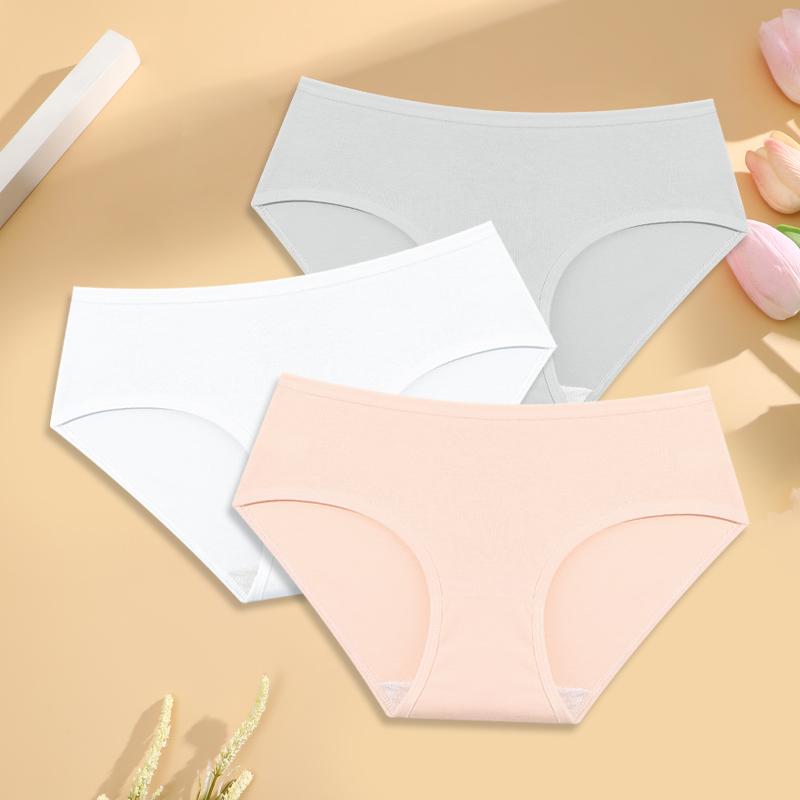 FINETOO 3 Stück Damen Slips Baumwolle Einfarbig Atmungsaktive Unterwäsche Bequeme Dehnbare Slips Mädchen Niedliche Weiche Lingerie M-XL