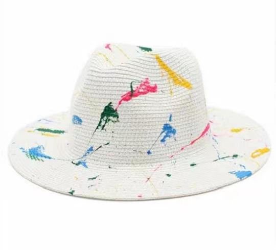 Cappello Panama in Paglia Verniciato Graffiti Verde Erba Fedora Jazz Uomo Donna Primavera Estate Cappello da Sole Intrecciato Cappello da Viaggio Elegante da Spiaggia
