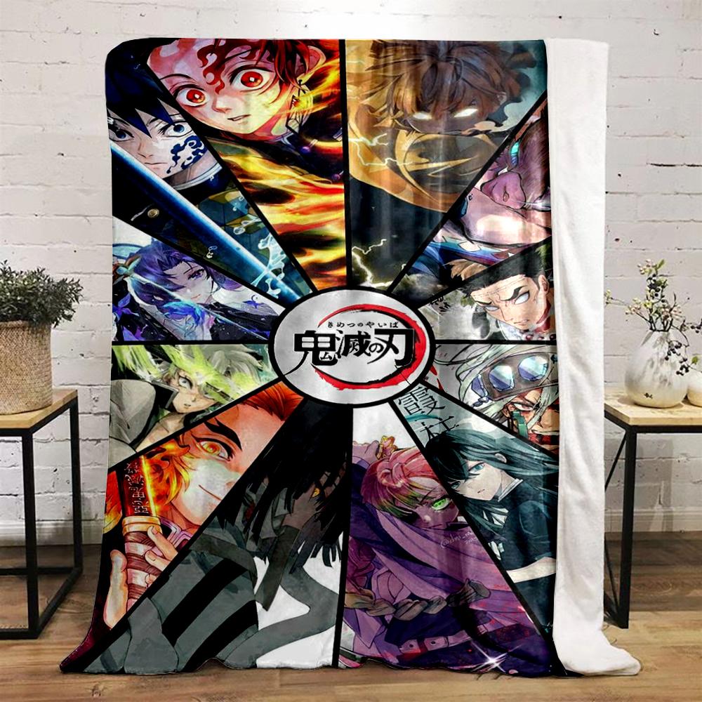 Demon Slayer Anime Characters Collage Warm blanket Flannel blanket for bedroom, living room, sofa, and nap