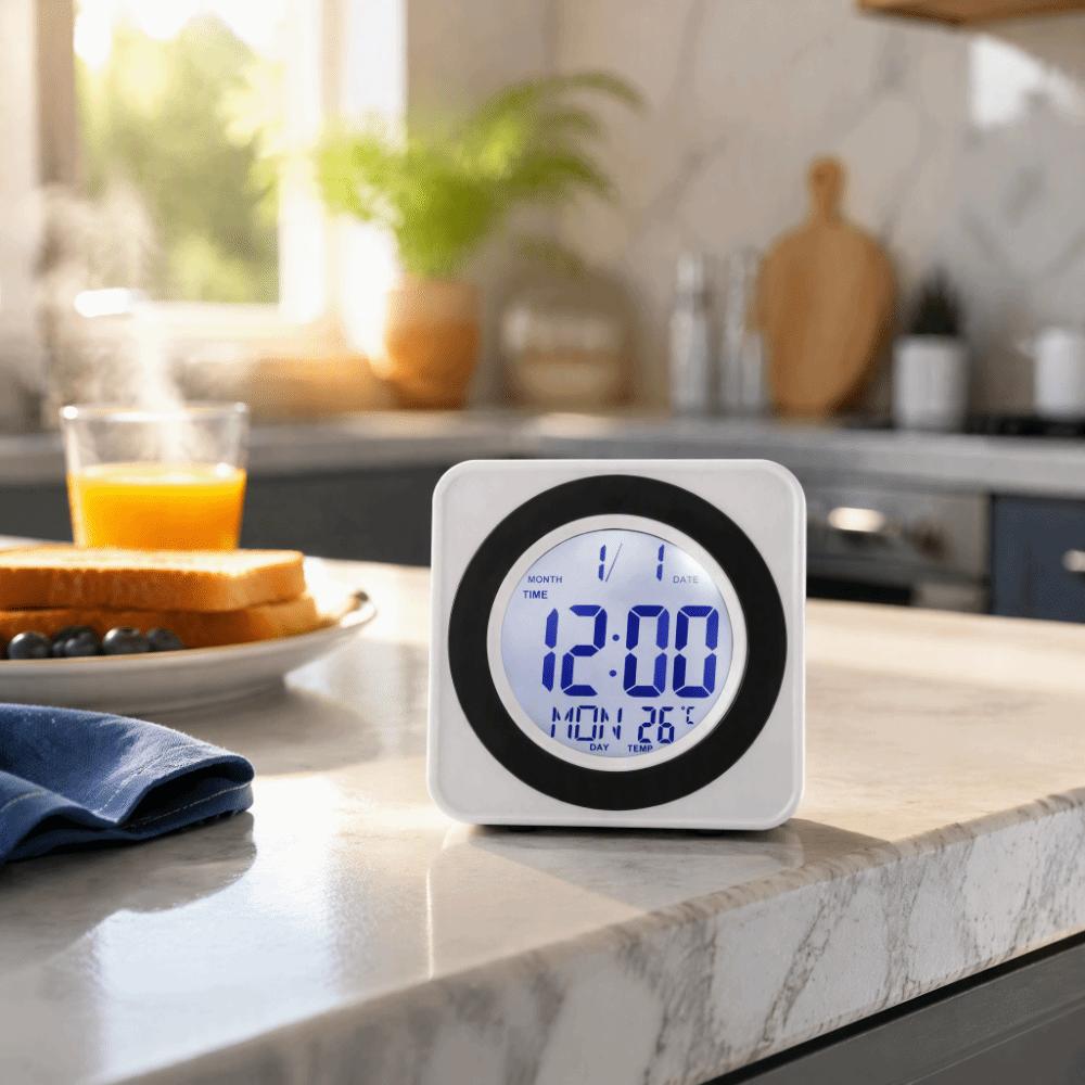 ABS Voice Control Clock Calendar Display Squared Alarm Clock Digital Electronic Clock Office Desk