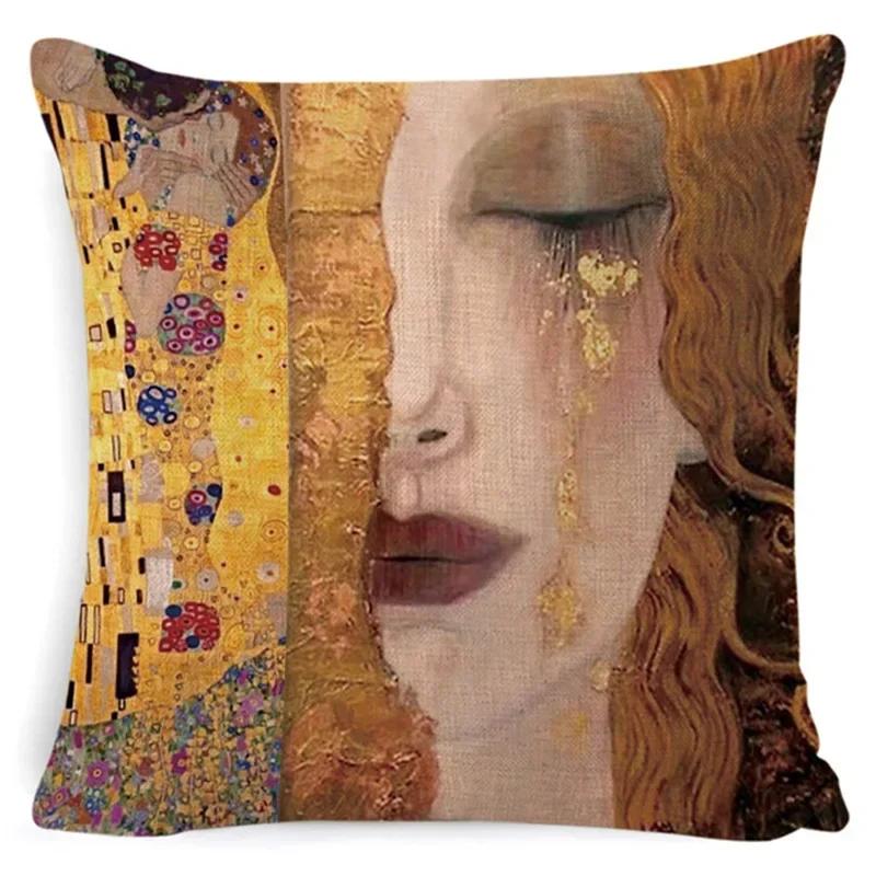 Gustav Klimt Painting Cushion Cover Gold Pattern Print Pillow Cover Throw Pillowcase Decorative For Home S