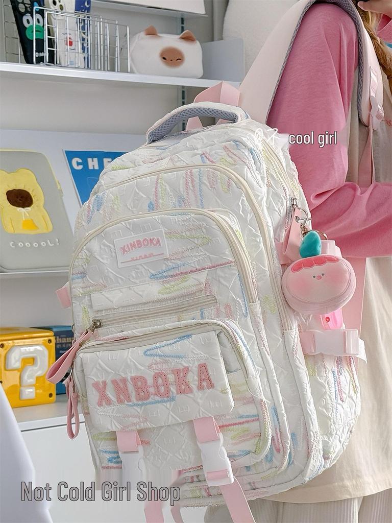 Cute Lightweight Rainbow Pleated Backpack for High School & Middle School Students