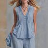 Women's Sleeveless V-Neck Casual Pants Suit for Spring/Summer