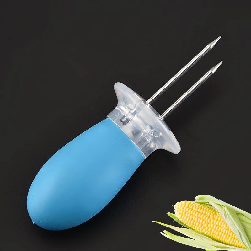 4 Pairs Corn Holders BBQ Grill Rotating Handles - Non-Slip Soft Grip & Stainless Steel Prongs, BBQ Prongs for Corn Hot Dog