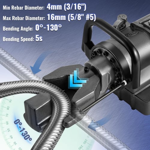 Huanyu RB-16 Electric Rebar Bender, 4-16mm, Portable Bender, 0-130 Bending, Hydraulic Tool for Copper, Carbon Steel, Round Bar, Threaded Steel, Etc.
