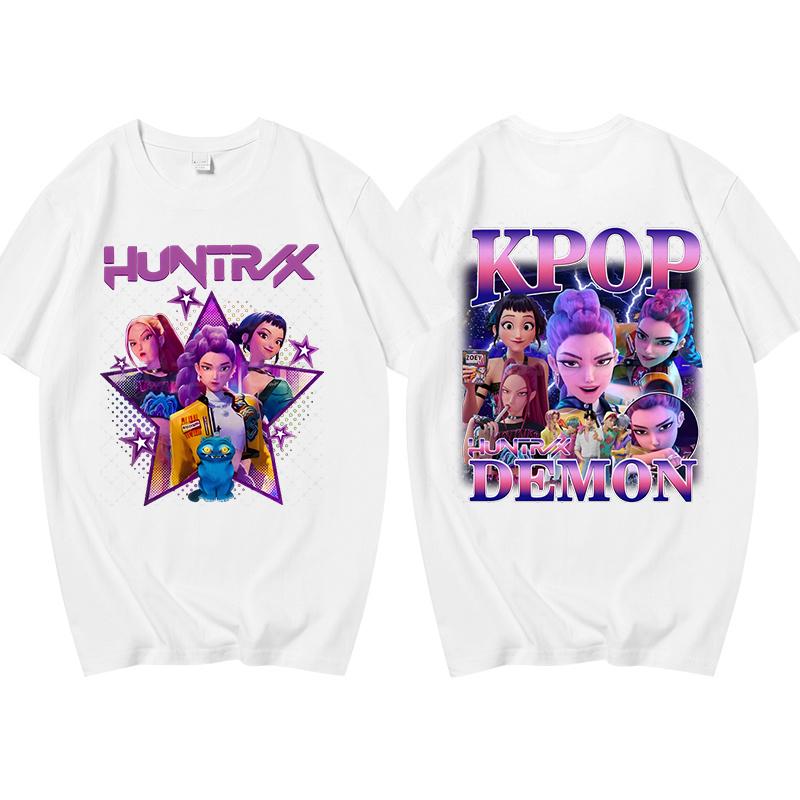 Kpop Demon Hunters Huntrix T-shirts Summer Cotton Short Sleeve Harajuku Oversized T-shirts Kpop Demon Hunters Tees Unisex S
