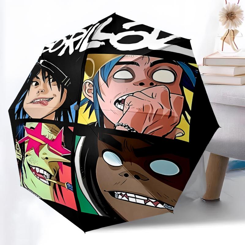 Printed Gorillaz band Folding Umbrella,Outdoor,Leisure,And Travel Umbrella,Durable Umbrella Fabric,Birthday And Holiday Gift