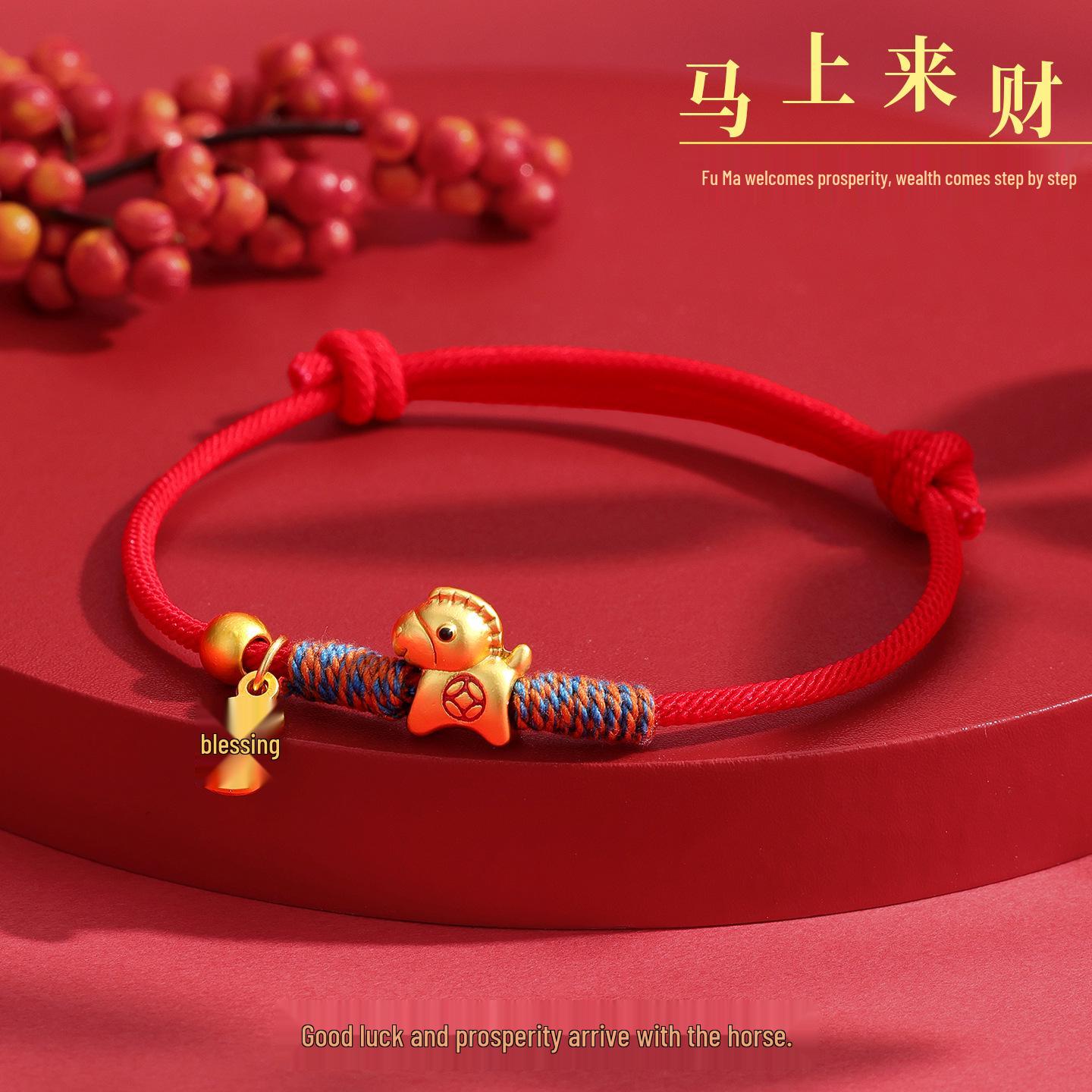 Handmade Women s Zodiac Horse Birth Year Bracelet - Red Woven Rope Ornament