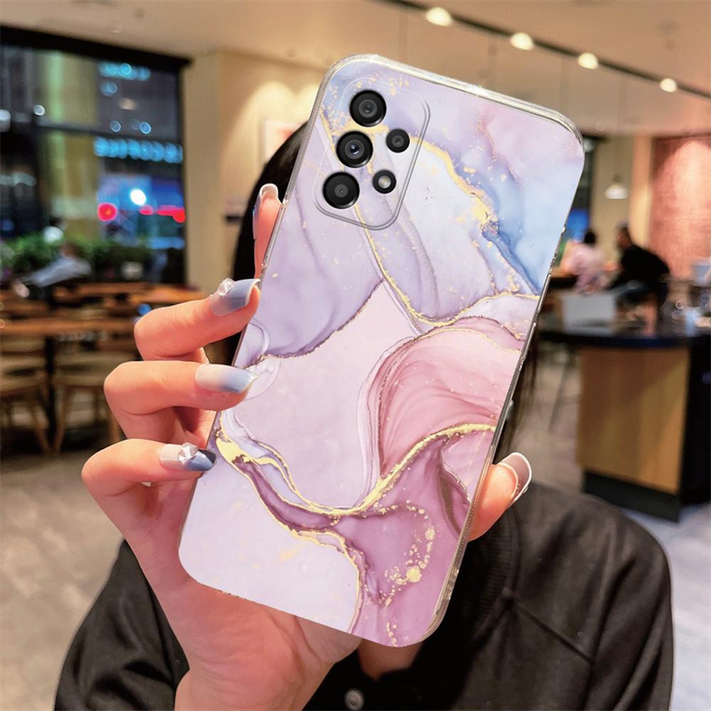 White Leopard Print Transparent Phone Case For Samsung A53 A33 A73 A23 A22 A21S A32 A52 A51 A71 Artistic Pink Marble Clear Cover