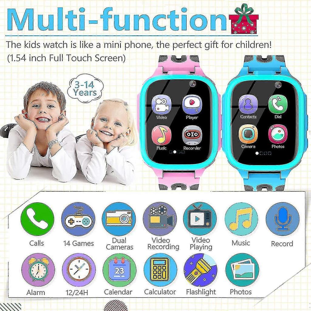 Kids Smart Watches For Girls Boys, Kids Smartwatch With Call 14 Games Dual Cameras Alarm Music Player Flashlig
