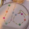 Collier de Fleurs Colorées Vintage Pour Femmes, Chaîne de Clavicule Florale Dopamine, Bracelet Accessoire