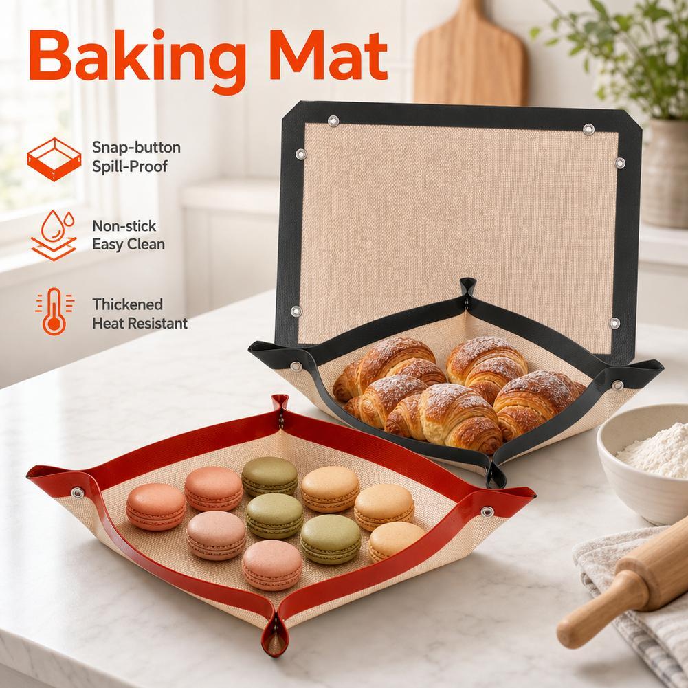 1PC Silicone Fiber Baking Mat With Button , Reusable Corners Snap Together To Form Leakproof & Non Stick Baking Tray, Oven Liner