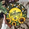 2D Flat, 1pc Vintage Honeycomb Bee & Sunflower Welcome Sign - Rustic Metal Wall Art with Golden/Yellow Honeybee Design, Welcome Lettering - Durable