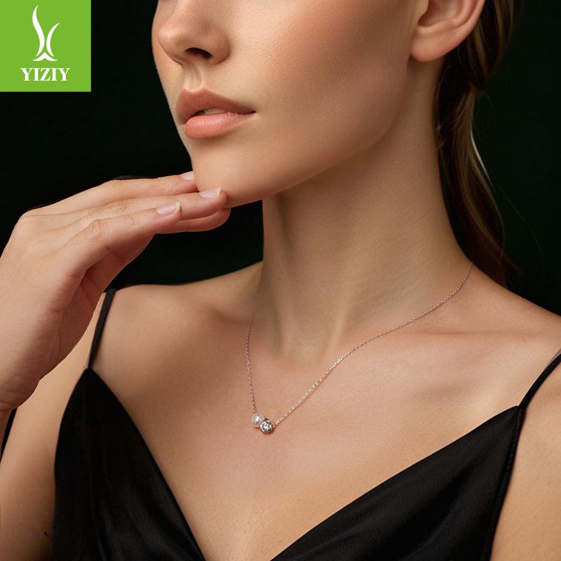 Rose Light Luxury Moissanite Clavicle Chain, Natural Pearl Premium S925 Sterling Silver Necklace