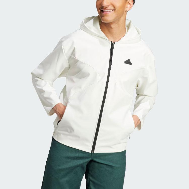 Adidas City Escape Kapuzenjacke mit durchgehendem Reißverschluss und einfarbigem Logo Herren Oberbekleidung Han-Jade-Weiß IA3091