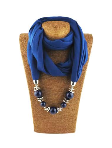 

Lüks Boncuklu Kolyeli fular koyu mavi