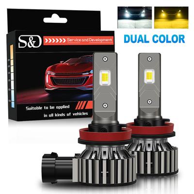 2 ks Dvoubarevné LED žárovky do mlhových světel H8 H11 do auta 40W 20000Lm 9005 HB3 Switchback Jasné DRL Turbo lampa Plug&Play 6000K Bílá 3000K Žlutá