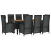 9 Piece Garden Dining Set with Cushions Black Poly Rattan