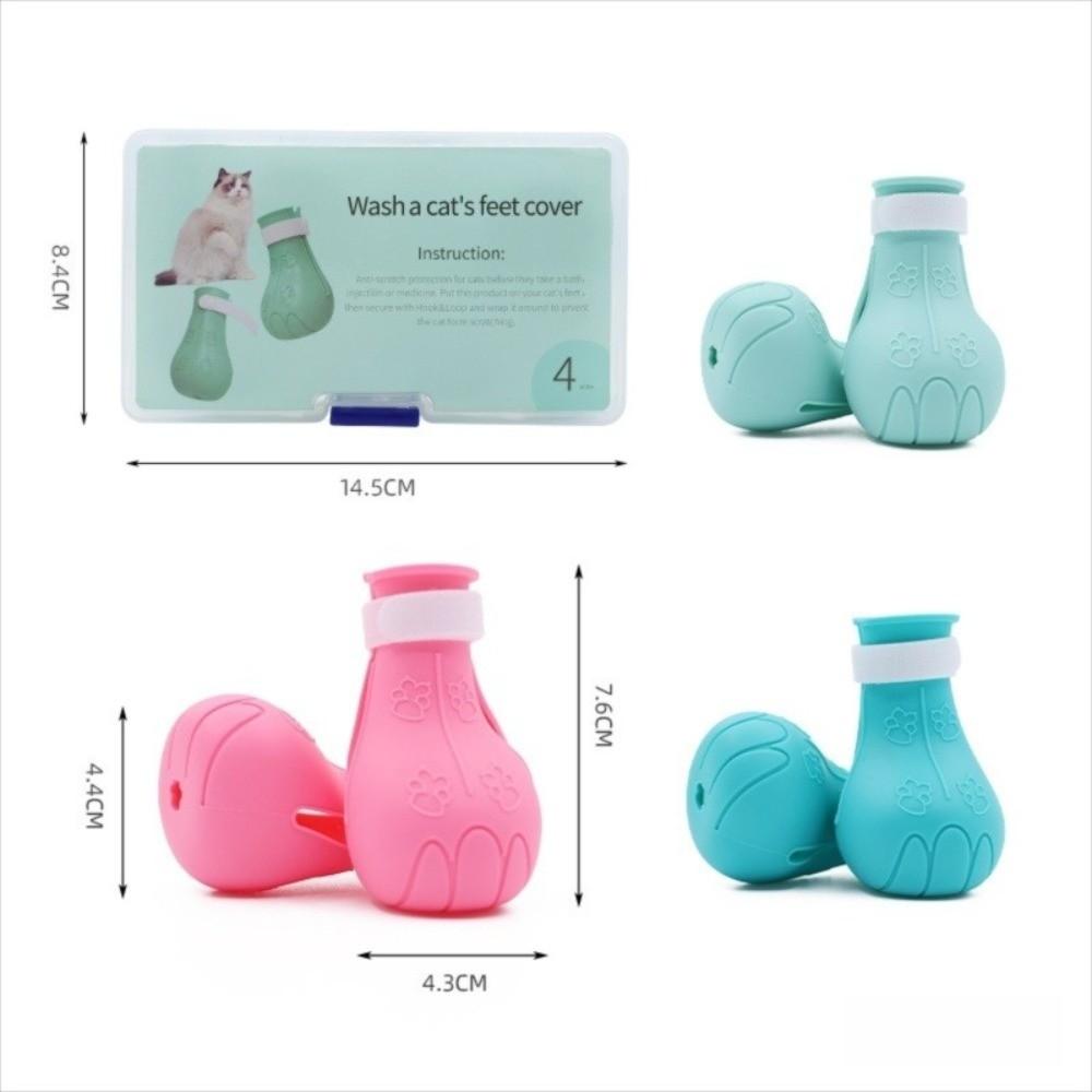 4PCS Gifts Anti Scratch Cat Foot Cover Adjustable Soft Pet Bath Cat Shoes Multifunctional Silicone Cat Claw Foot Cover