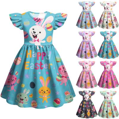 Kinder Mode Lässiges Kleid mit Flatterärmeln