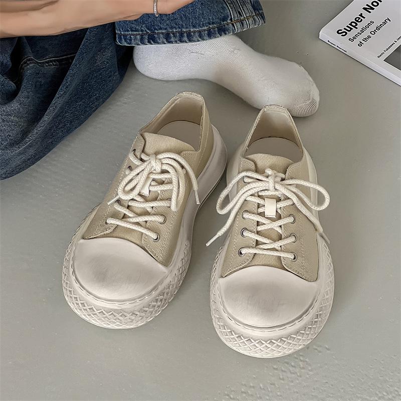 New niche big head couple shoes platform sole light casual old retro breathable canvas shoes board shoes